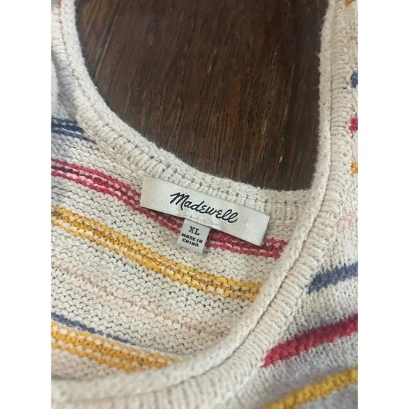 Madewell Striped Knit Tank Top Cream Red Blue Yellow XL bundle socks headband - Picture 3 of 5